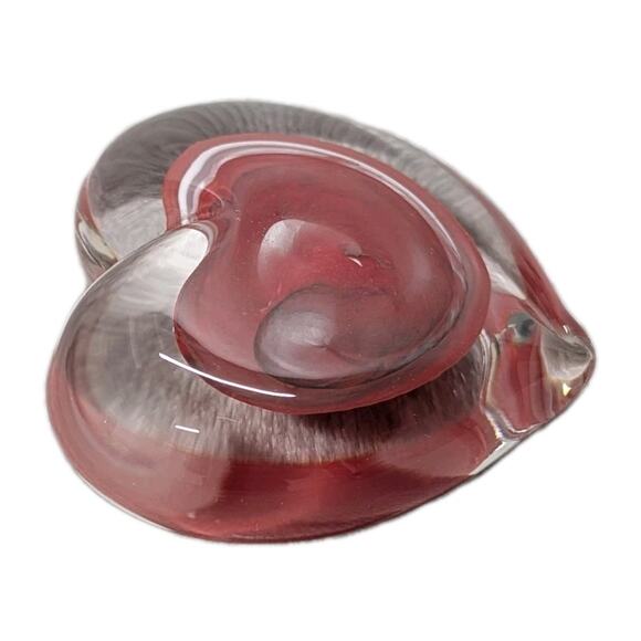 Kathy Sherman Art Glass Heart Paperweight Signed Dated 2004 Red Clear - Picture 8 of 14